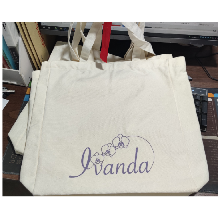 Actual custom canvas bag sample showing woven fabric texture