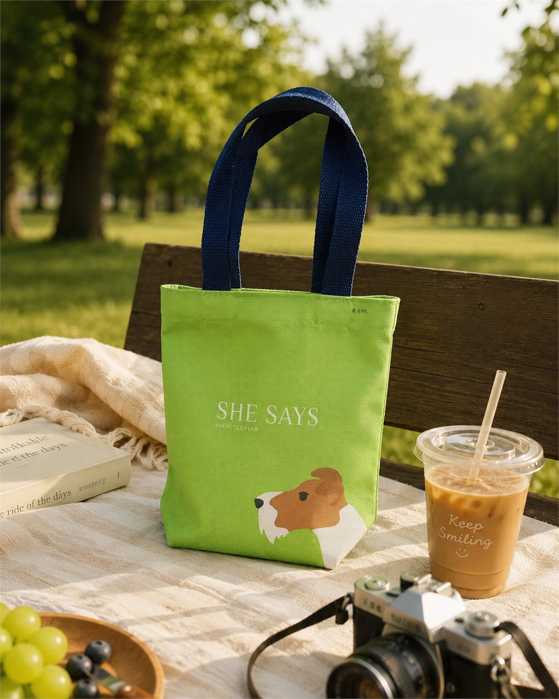 Colored poly-cotton canvas bag with a local UV printed graphic