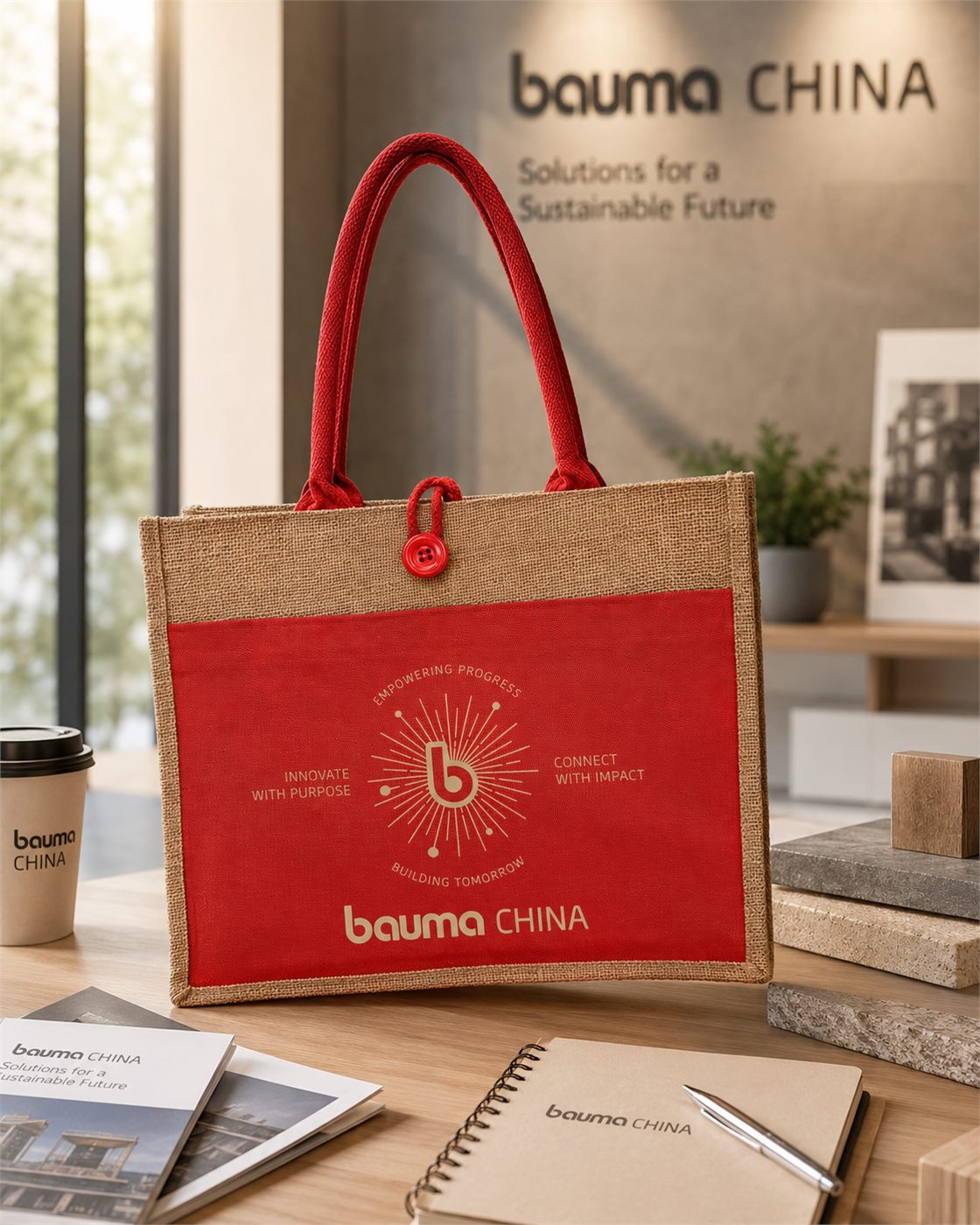 Jute tote with an exterior pocket and added handle details