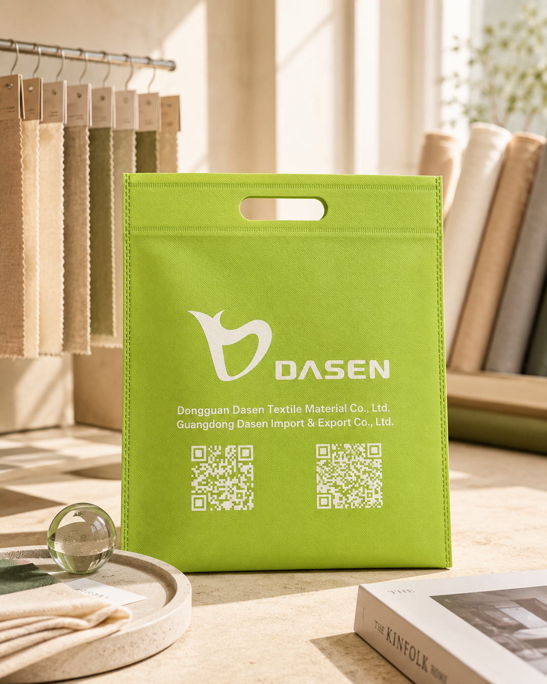 Green non-woven die-cut handle bag sample