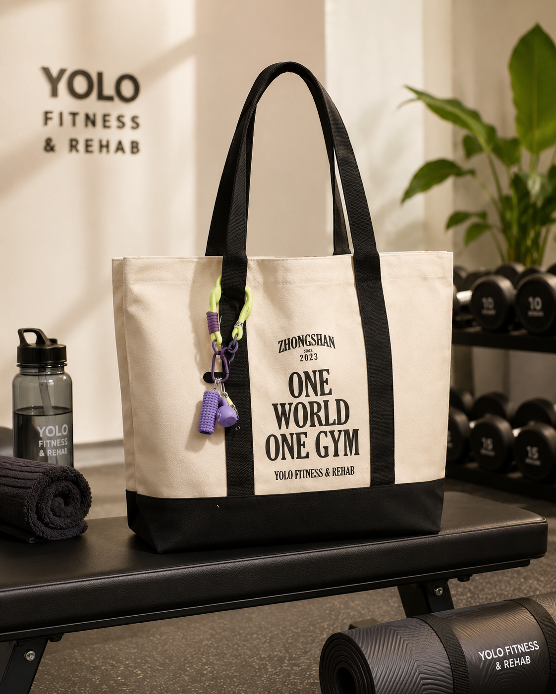 Black structured custom tote bag reference